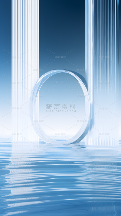 通用电商简约透明玻璃感水面展台场景背景