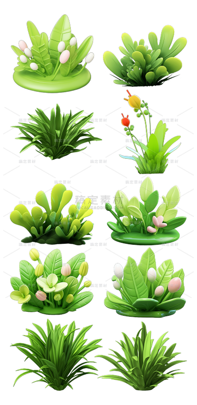 2309SC-素材组合-3D风格植物静态贴纸-草丛