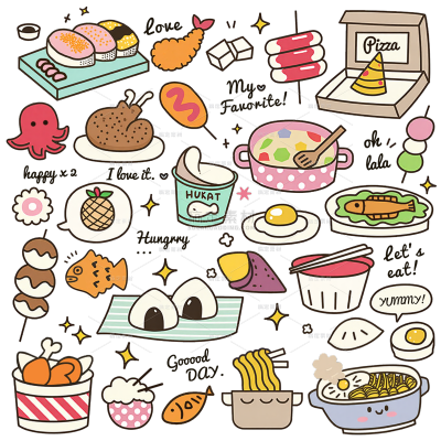 美食系列卡通描边快餐小吃插画元素（td）