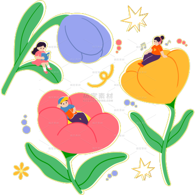 儿童节卡通感花朵音乐小孩插画元素