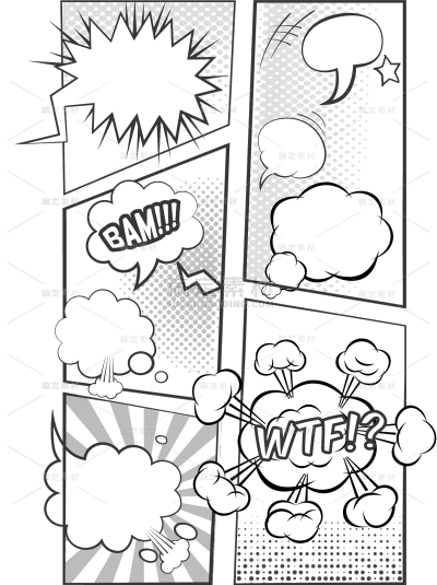 通用边框黑白漫画风多个爆炸贴纸元素素材