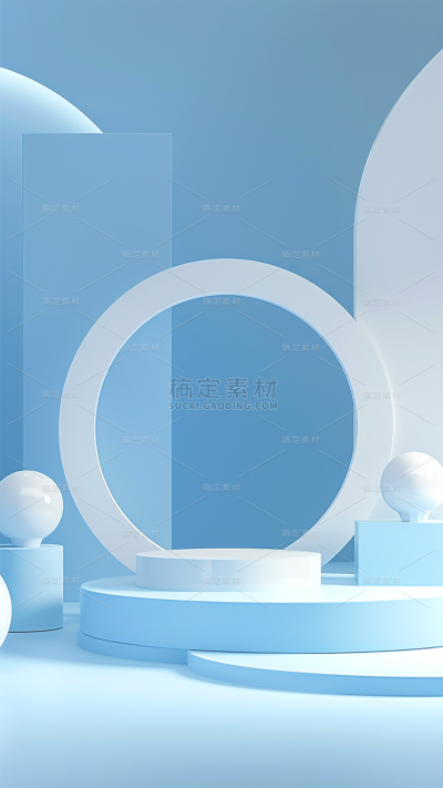 背景通用简约蓝色圆形展台背景场景图片素材