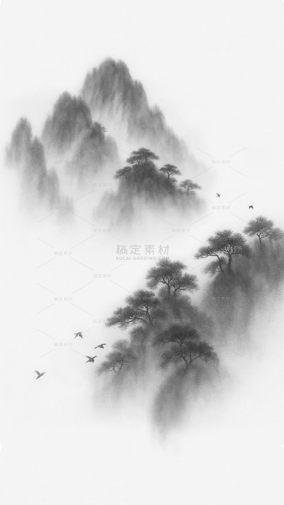 风光系列国风水墨山水贴纸（td）