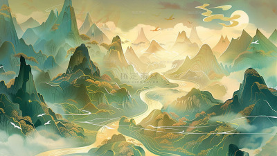 通用中国风中式国风山水场景背景素材