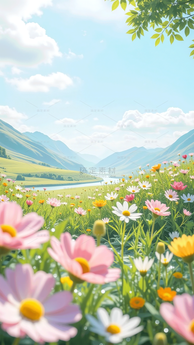常规背景系列实景感草地鲜花背景