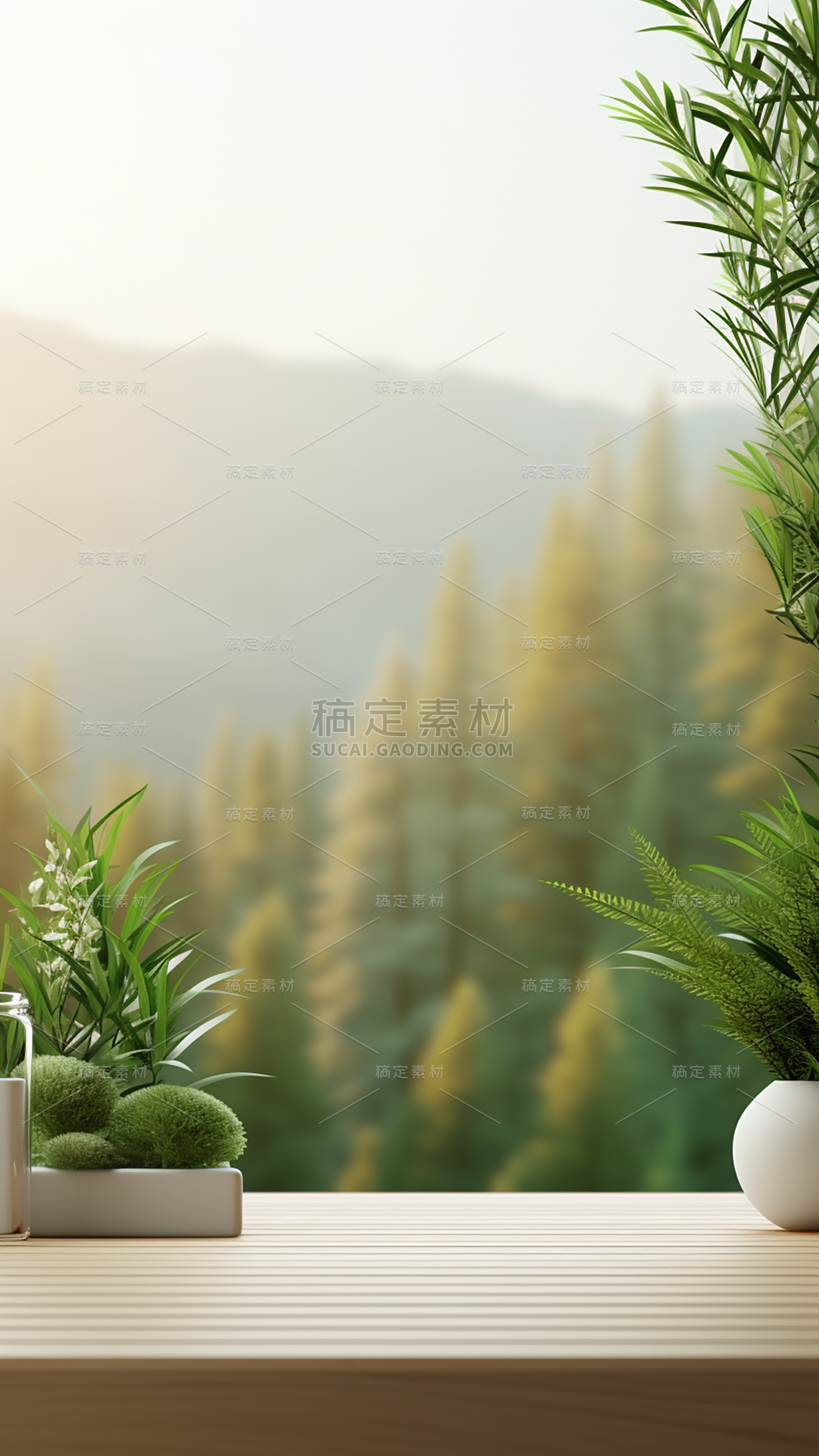 通用电商简约风绿植植物静态场景背景