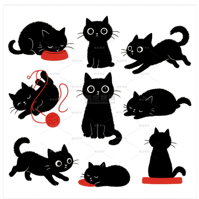 动物系列卡通黑猫动物插画元素组合（td）