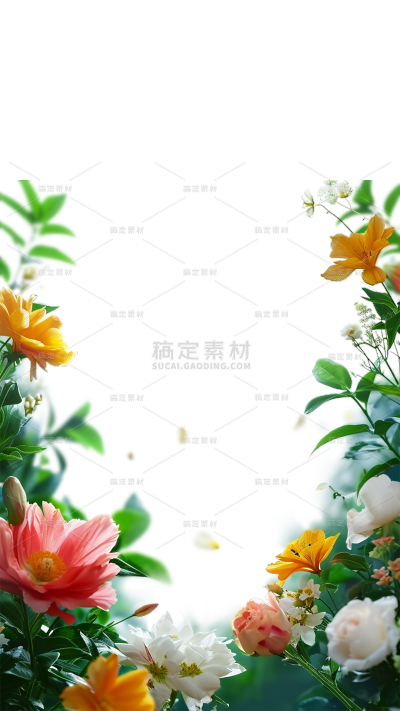 春天春日春季3D立体C4D实景花卉植物边框元素素材