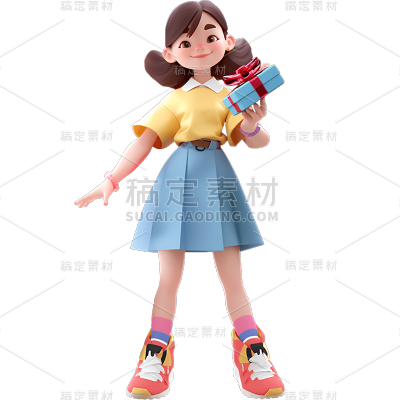 3D电商购物女孩人物贴纸