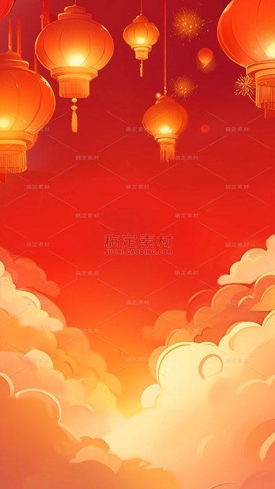 除夕&春节喜庆感灯笼祥云背景