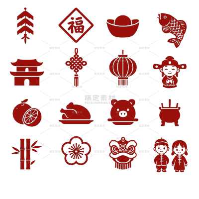 中国风矢量红色新年元素组合（td）