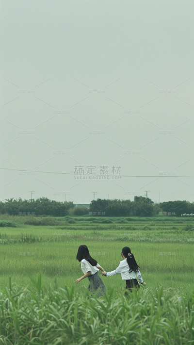 夏天通用森系人物田野背景图片素材