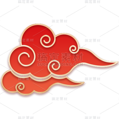 中国风中式红色金边国潮祥云元素素材