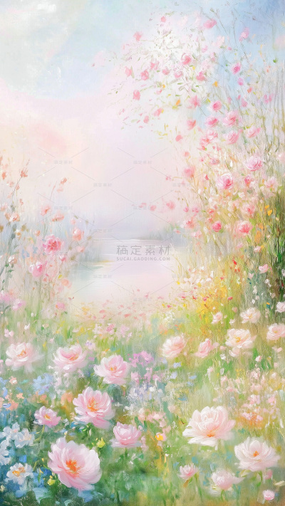 植物系列油画感春日花海背景