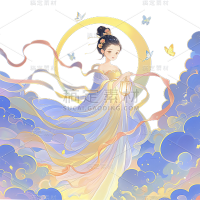 中秋节通用梦幻嫦娥人物贴纸元素素材
