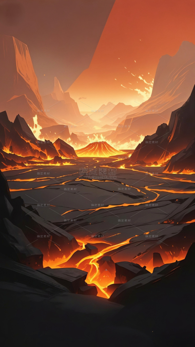 背景系列玄幻风自然岩浆爆发游戏背景