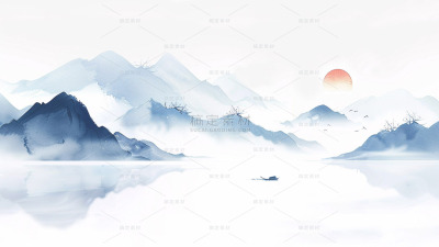 中国风通用青蓝色古风山水背景场景图片素材