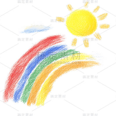 气象系列蜡笔涂鸦彩虹云朵/太阳贴纸