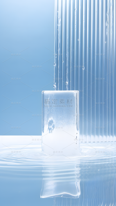通用电商简约透明玻璃感水面展台场景背景