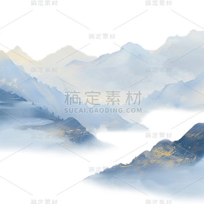 中国风通用蓝色国潮山水元素素材