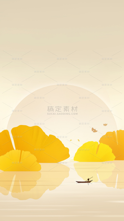 秋分通用落叶湖面组合背景图片