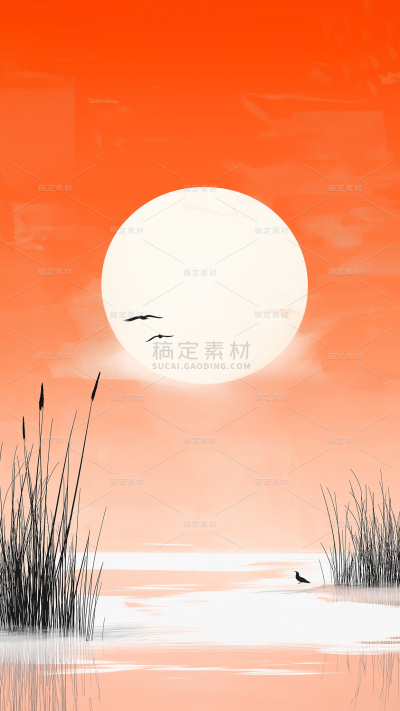 寒露通用简约夕阳湖面背景