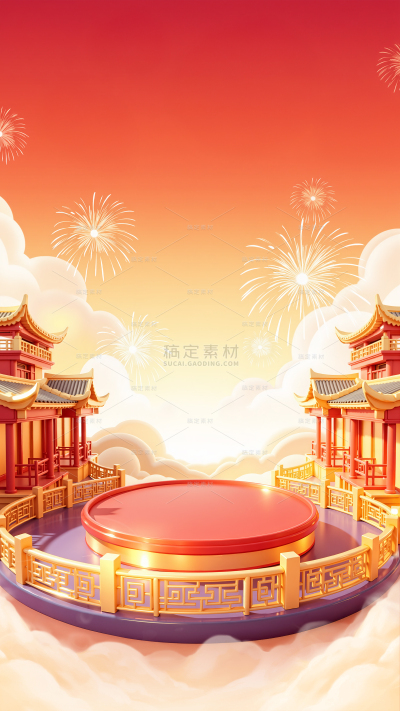 促销系列喜庆感圆形立体展台背景