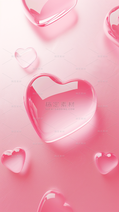 通用立体粉色透明爱心渐变背景素材