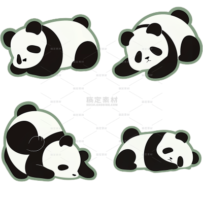 动物系列描边插画熊猫贴纸