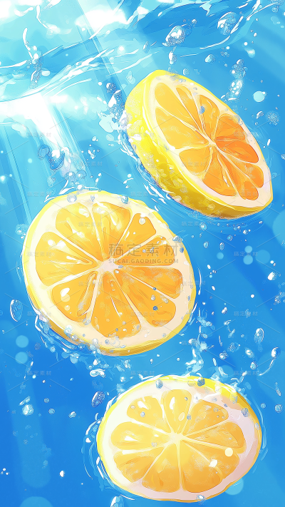 果蔬系列-通用-柠檬水果梦幻感水彩插画背景图片