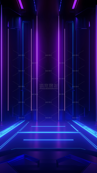 科技风系列蓝紫色渐变光线激光过道空间背景