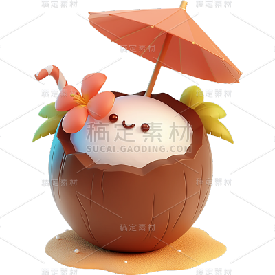 夏季果蔬通用3D创意椰子元素素材