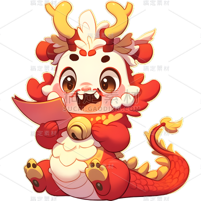 龙年春节通用卡通插画中式拟人龙形象人物动物贴纸