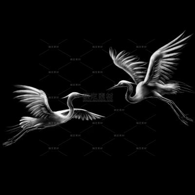 秋天弥散光感白鹭插画元素