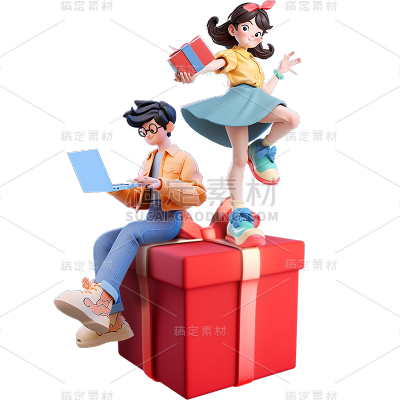 通用电商3D促销活动双人多人人物贴纸