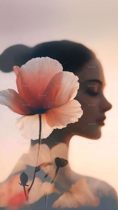 母亲节-实景感虞美人女性人物剪影背景