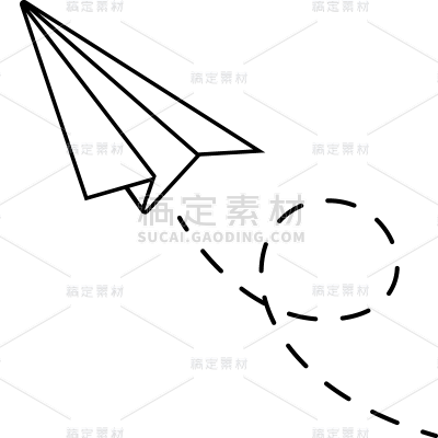 常规通用单色手绘线条纸飞机虚线组合贴纸元素素材