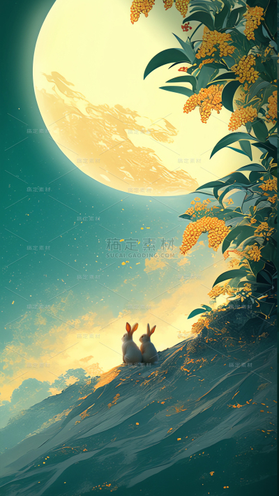 中秋节通用3D兔子月亮背景