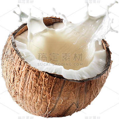 夏季果蔬通用实景单个椰子喷溅元素素材