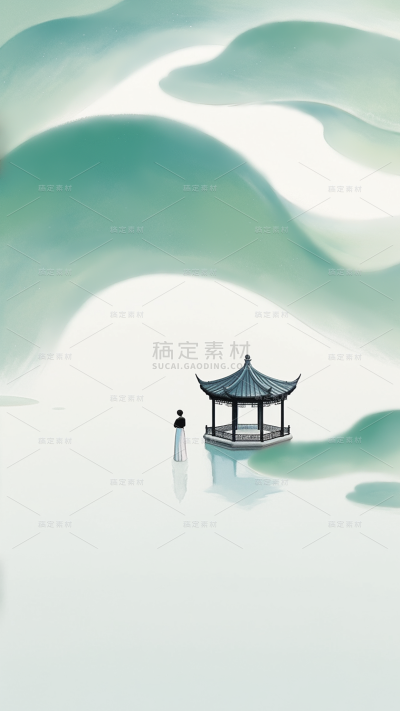 夏日中国风系列中式山水留白通用背景素材