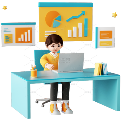 人物办公职场图表组合场景3d人物贴纸
