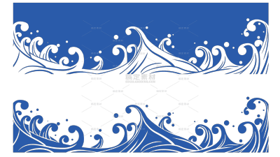 边框系列矢量中国风蓝色海浪分割线元素（td）