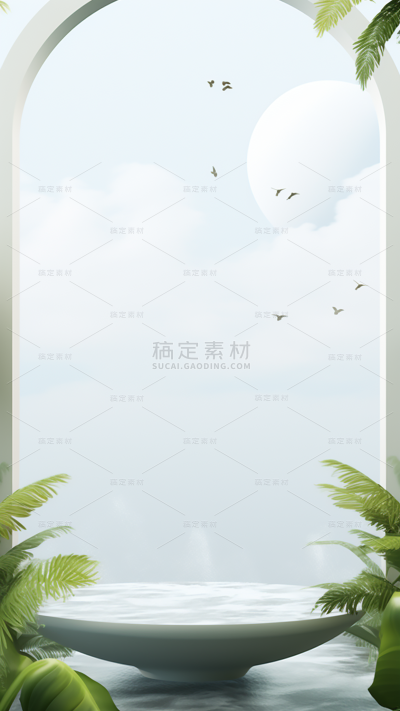 通用电商简约清新绿植场景背景