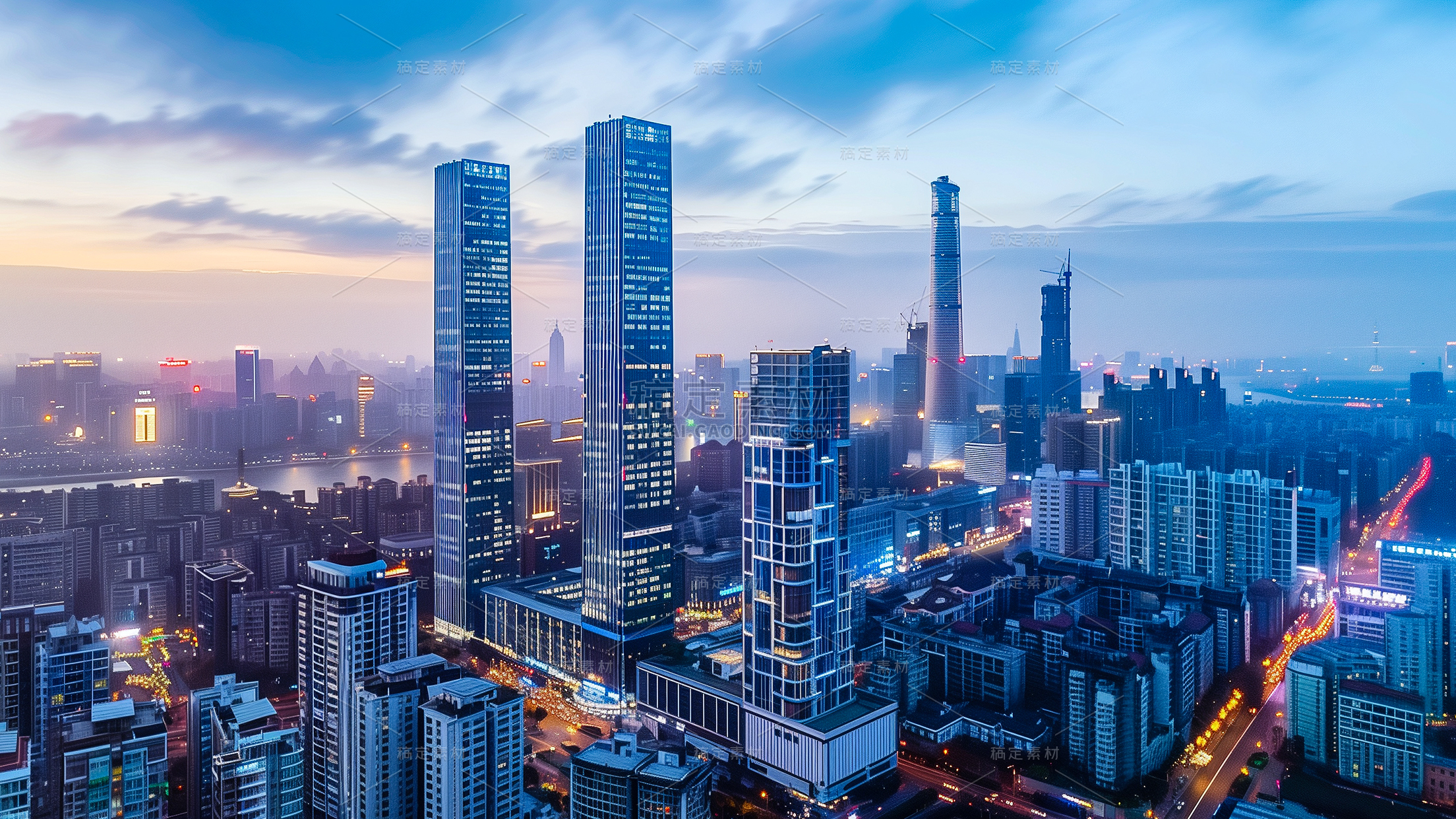 建筑系列通用中景城市夜景横版背景图片