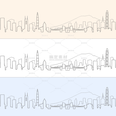 常规内容-建筑系列插画风黑色城市建筑线稿元素组合