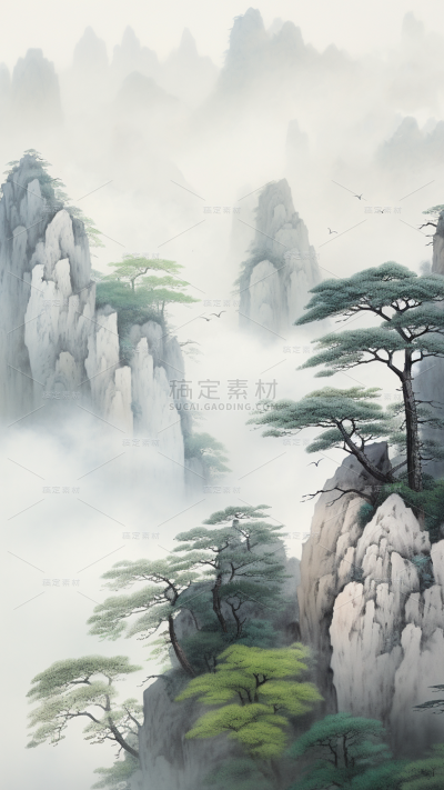 中国风通用笔画桂林山水背景图片素材