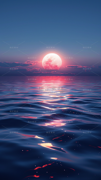 风光系列实景月色海面通用背景素材