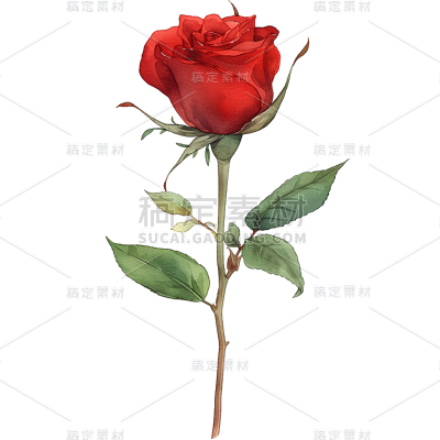 植物通用写实插画单枝玫瑰元素素材