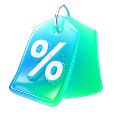 促销系列3D立体蓝绿渐变促销%优惠标签元素