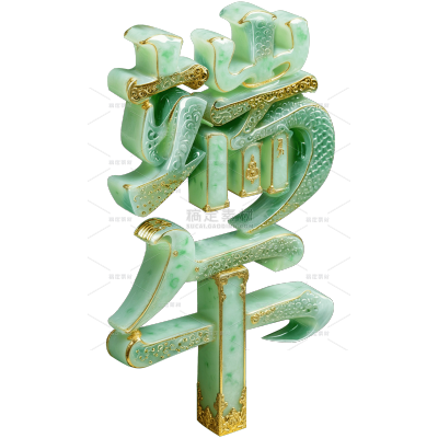 端午节国风3D创意玉质感混合材质艺术字